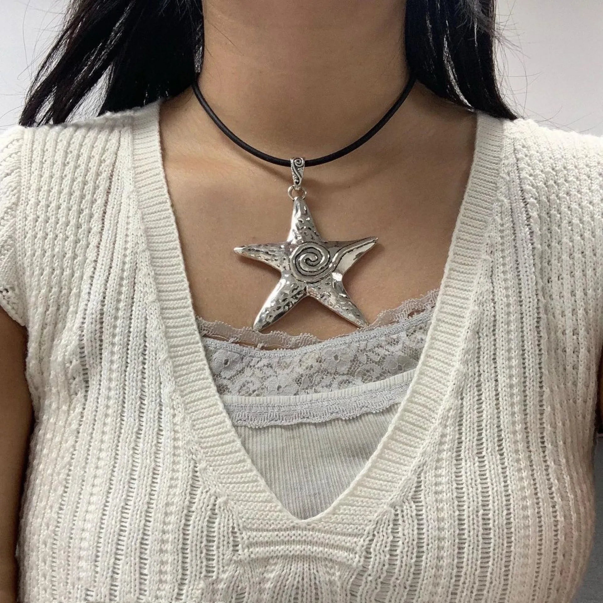 Lunivop Chunky Pentagram Necklace Jewelry Gift for Women Mens Exaggerate Y2K Star Charm Necklace Clavicle Chain Jewelry Gift Dropship