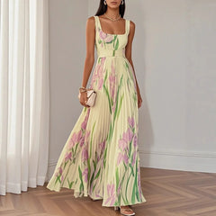 Lunivop  Sexy Flower Print Long Dress Women Summer Fashion Sleeveless Strap Maxi Dresses Elegant