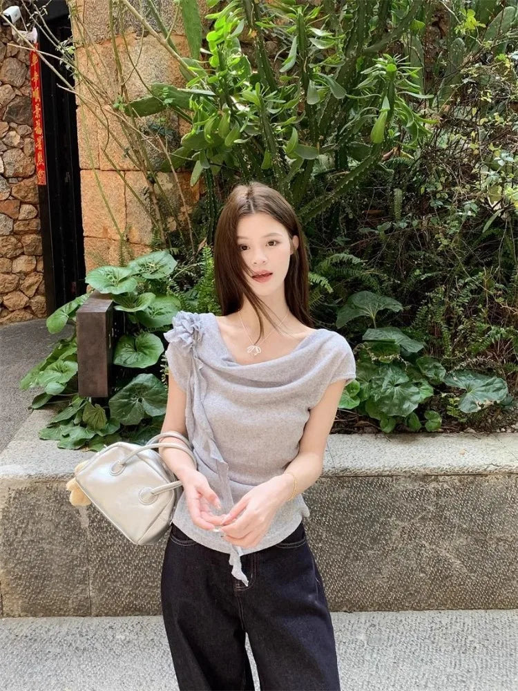 Lunivop  Fashion T Shirts Women Flowers Swinging Collar Short Sleeve Summer Fashion Sweet Elegant Tops Female Casual Tshirt