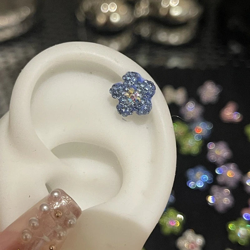 Lunivop 1PCS Cute Colorful Rhinestone Flower Love Heart Butterfly Stainless Steel Ear Bone Nail  Earrings for Women Cochlear Accessories