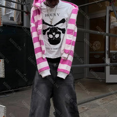 Lunivop  2000s Punk Hip Hop Rock High Street Men Hooded Stripes Pattern Print Fashion Versatile Casual Autumn Winter Coat emo Sweatshirts