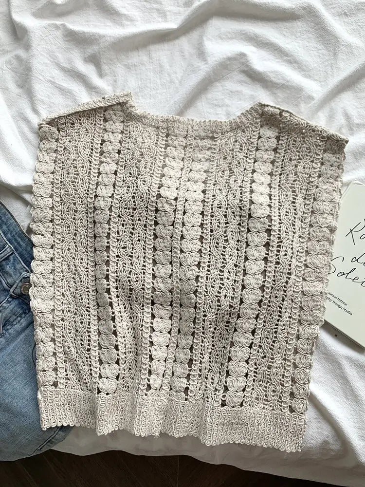 Lunivop Summer Crochet Top Women Sheer Openwork V-neck Sleeveless Knit Tank Blouse Beach Boho Vacation Outfit