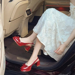 Lunivop  Sweet Bowknot Patent Leather Mary Jane Shoes Women Summer Pointed Toe High Heel Sling Back Pumps Fashion Party Dress Shoes