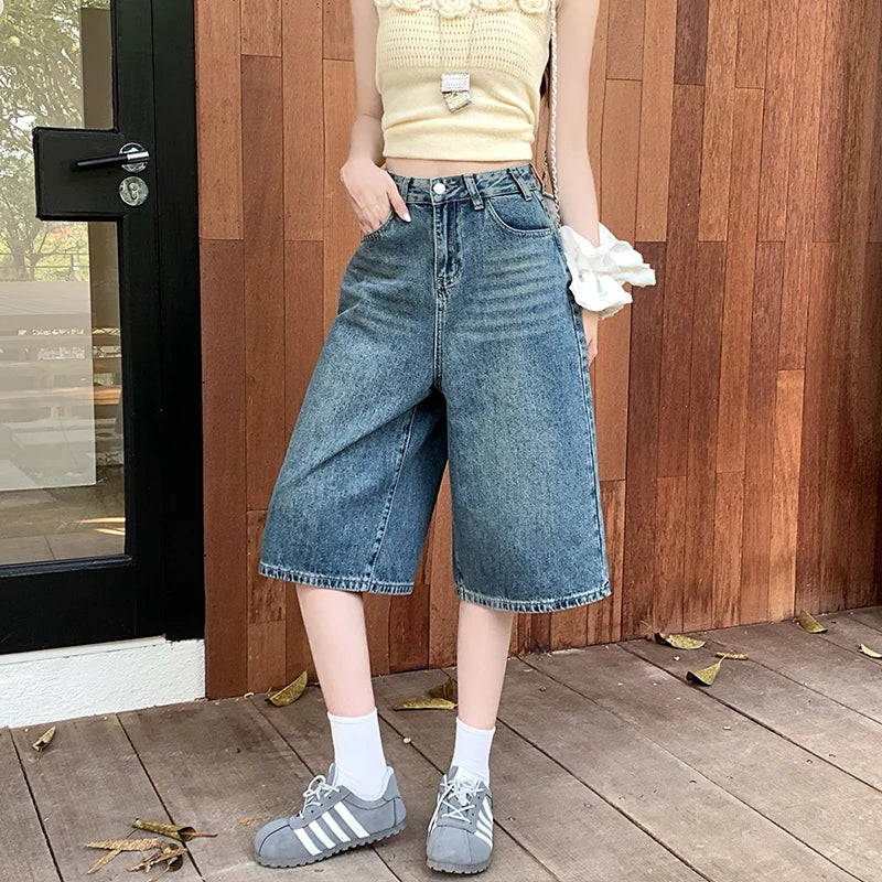 Lunivop  Loose Wide Leg Denim Jeans Women's High Waist Seven-Foot Waed Jeans American Retro Sle plus Size Summer Wear