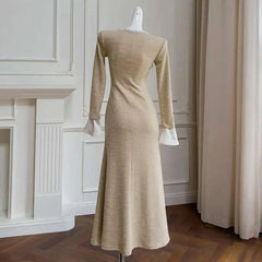 Lunivop  2025 Spring Summer New Pockets Lace Trim Detail Classic Women Dress Tweed Fabric Long Sleeve Bodycon Dresses Female
