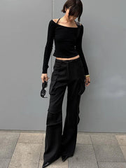 Lunivop Long Sleeve Black Retro Autumn Winter Slim Stretch Neck Tight Round Neck Spice Girl Wearing Long Sleeves Base ropa de mujer