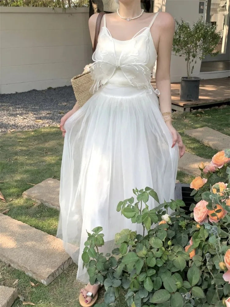 Lunivop  Woman Dress Sleeveless Butterfly Mesh Patchwork Slim Backless Holiday Princess Sweet Elegant Dresses Female Chic