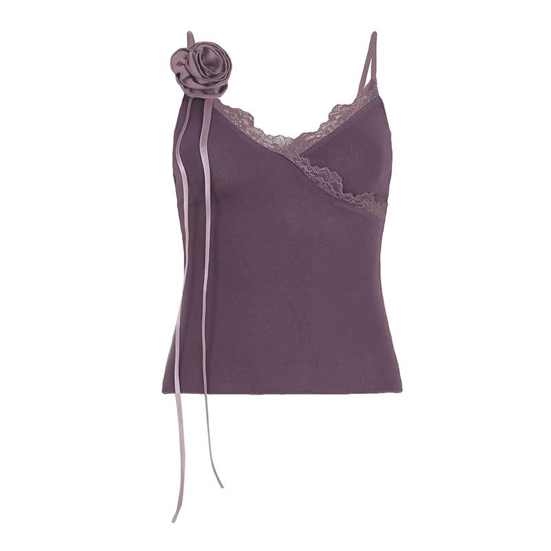 Lunivop  Vintage Solid Strap Top Retro Floral Stitching Sleeveless Slim-fitting Crop Tops Women Summer Casual Knitted Tees Grunge
