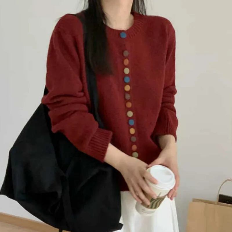 Lunivop Multicolor Button Knit Sweater Cardigan Women Long Sleeve Button-Up Sweater Jacket Teen-girl Autumn Winter Korean Fashion Outfit