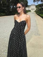 Lunivop Sexy Polka Dot Print Sling Long Dress Women Elegant V-neck Sleeveless Backless Female Party Dresses Summer Lady Streetwear