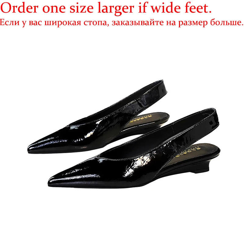Lunivop  Women New Glossy Leather Slingback Pumps Lady Vintage Brown 3cm High Heels Sandals Female Wedges Daily Office Casual Shoes