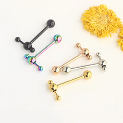 Lunivop Hollow Ball Hammer Tongue Rings for Women Men Gold Color Piercing Tongue Studs Stainless Steel Punk Body Jewelry Wholesale Gift