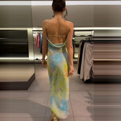 Lunivop  Watercolor Print Cowl Neck Chiffon Slip Maxi Dress Sleeveless Semi-Sheer Summer Chic Women Vacation Beach Romantic Vestido