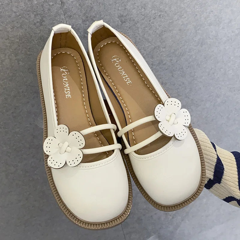 Lunivop Shoes Woman Trend New Solid Flower Flats Mary Jane Zapatos Casual JK Dress Leather Round Toe Sandals Spring Summer Autumn