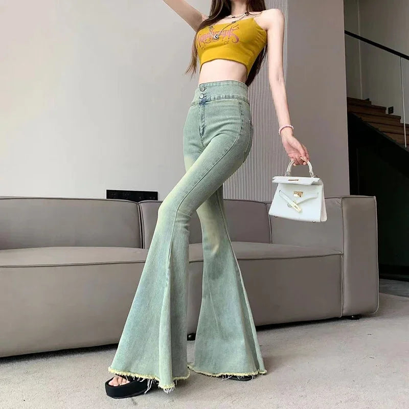 Lunivop  Aesthetic Hot Skinny Flare Jeans Women Vintage Slim Fit High Waist Denim Pants Woman Y2K Streetwear Wide Leg Trousers