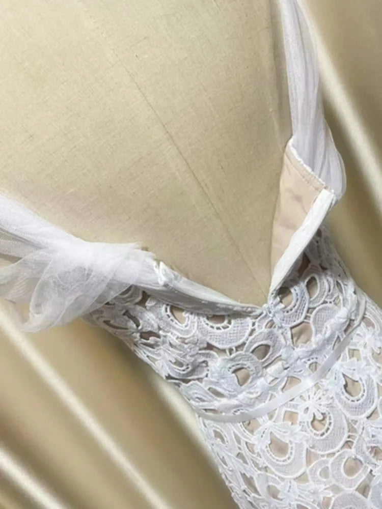 Lunivop Fashion Solid Color Lace Dress Women's Strapless Hollow Out A Line Dresses 2025 Summer New Tide