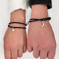 Lunivop  2Pcs Fashion Star Moon Magnetic Pendant Couple Bracelets for Women Handmade Rope Chain Bracelet Friendship Minimalist Jewelry