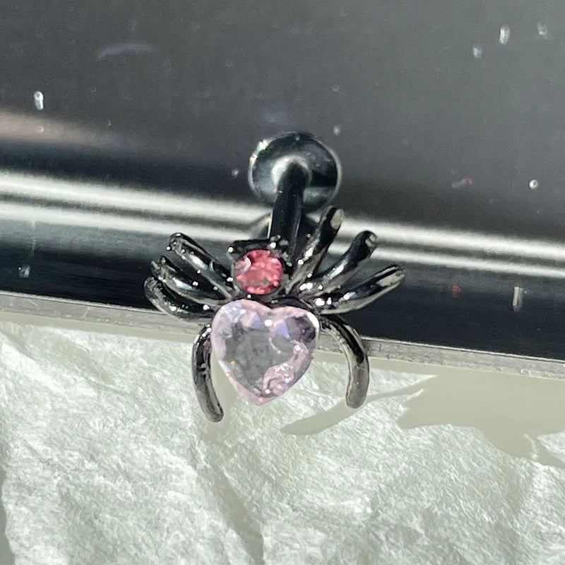 Lunivop Spider Heart Crystal Labret Ring Piercing Zircon Lip Studs Ear Cartilage Tragus Helix Lobe Conch Piercing Earrings Nose Jewelry