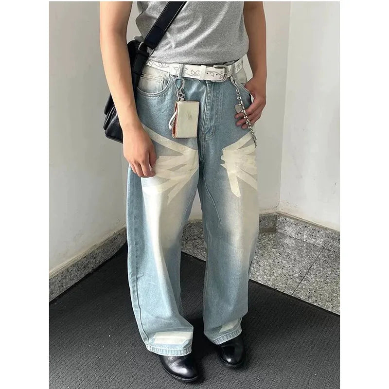 Lunivop Y2K Blue Jeans For Women High Quality High Waist American Street Wide Leg Pants Hip Hop Vintage Straight Autumn Trousers