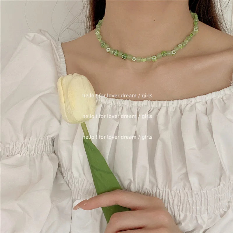 Lunivop Summer Green Necklace Handmade Beaded Clavicle Chain Choker Light Luxury Design Necklace 2022 Accessories