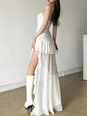 Lunivop  Y2k Aesthetic Irregular Ruffled Dress Sexy Backless Harajuku Pleated Dresses Streetwear Sleeveless Bodycon Vestido De Mujer