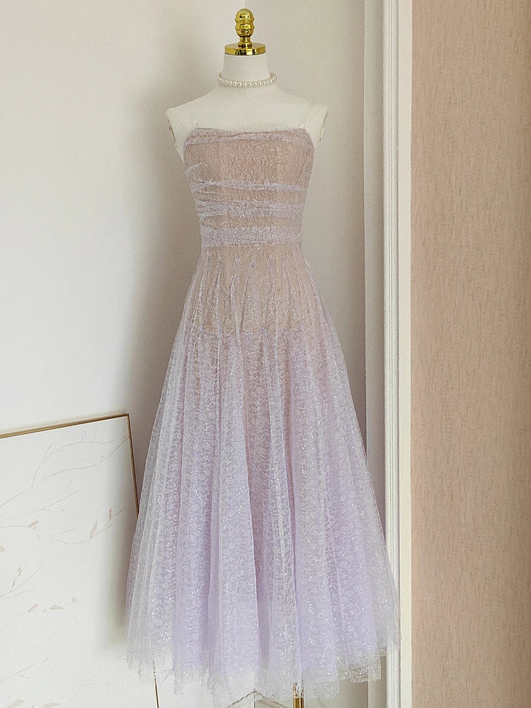 Lunivop  Fashion Women's Dress Strapless Purple Gradient Evening Party Dresses 2025 Summer New Tide