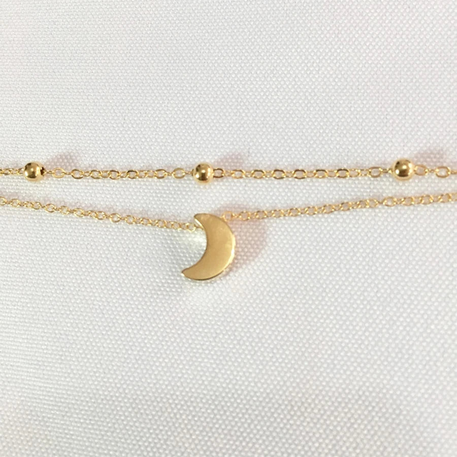 Lunivop New Trendy Boho Double Layered Moon Pendant Anklets for Women Niche Design Elegant Party Jewelry  Girlfriend Gifts