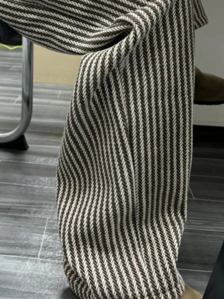 Lunivop Streetwear Vertical Stripe Pants Women Spring Y2k Aesthetic Drawstring Casual Trousers High Waist Harajuku Vintage Pantalones