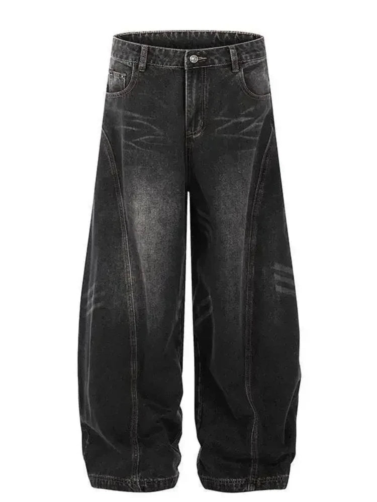 Lunivop  Vintage Washed Black Women's Jeans Wide Leg American Style High Waist Baggy Denim Pants Casual Straight Trousers New