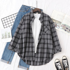 Lunivop  Elegant Women's Plaid Shirt New Ladies Large Size Casual Loose Lapel Long Sleeve Blouse&Tops Female Lapel Checked Clothing