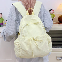 Lunivop Lightweight Lavvender Nylon Backpack For Women Cute Drawstring Daypack With Multiple Pockets Pastel Purple Soft Puff School Bag