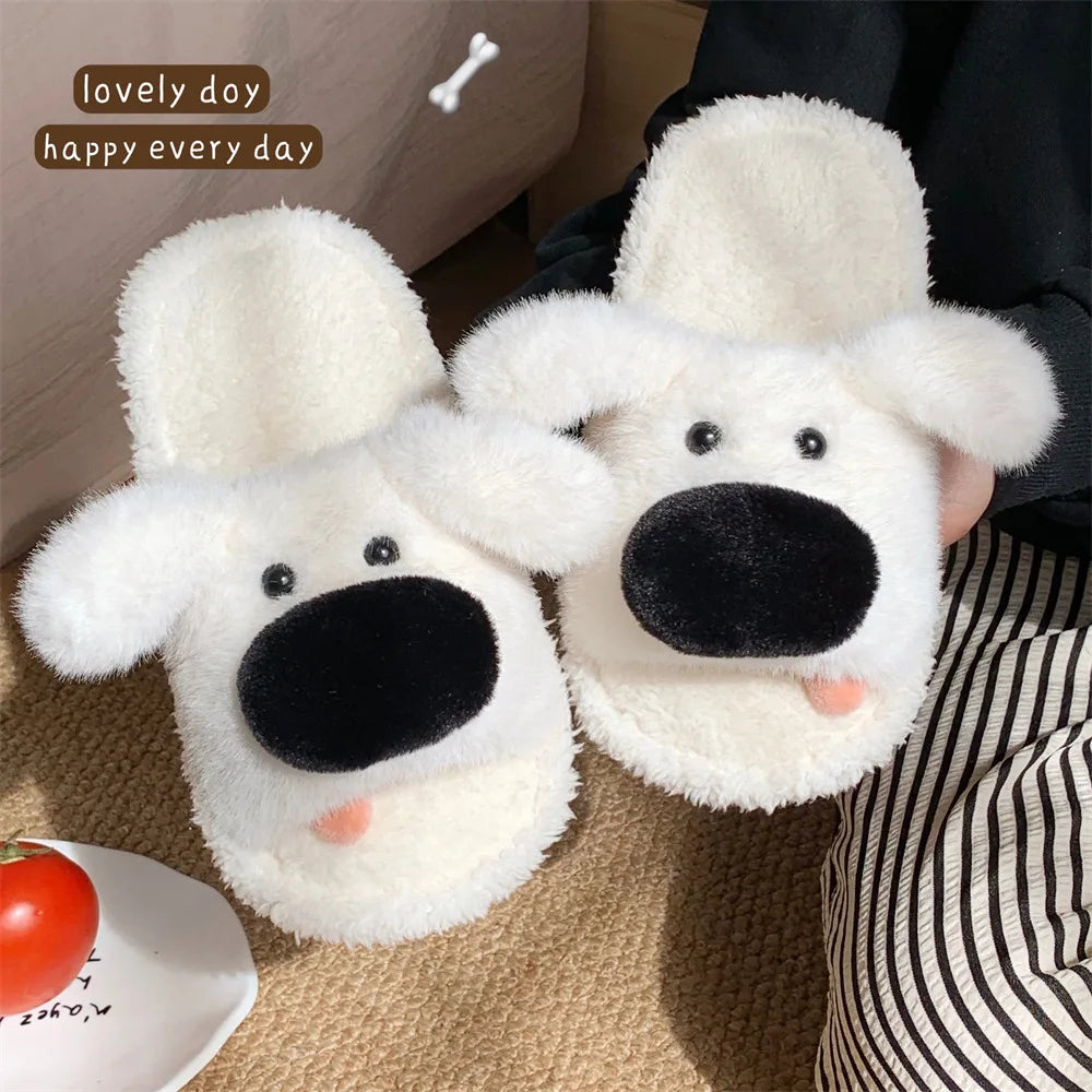 Lunivop Women New Cute Puppy Slippers Ladies Soft Casual Design Comfortable Fur Fabric Flats Winter Female Linen Men Home Slippers