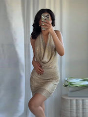 Lunivop  Deep V-neck Sequin Sleeveless Women Dress With Exposed Back Slim Waist Fish Tail Long Dresses Summer Beach Party Robe