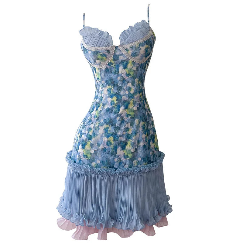 Lunivop  Fashion Printed Dress Women's Sleeveless Waist Cinching Suspender Slimming Dresses 2025 Summer New Tide
