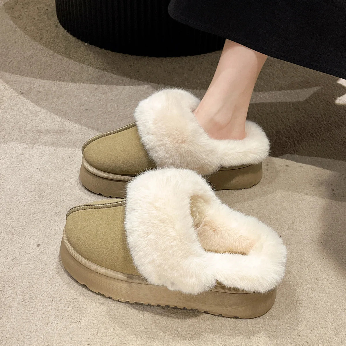 Lunivop New Fashion Fur Slippers Women Fluffy Winter House Shoes Memory Foam Fuzzy Slippers Thick Heel Plush Slipper Ladies Cotton Shoes