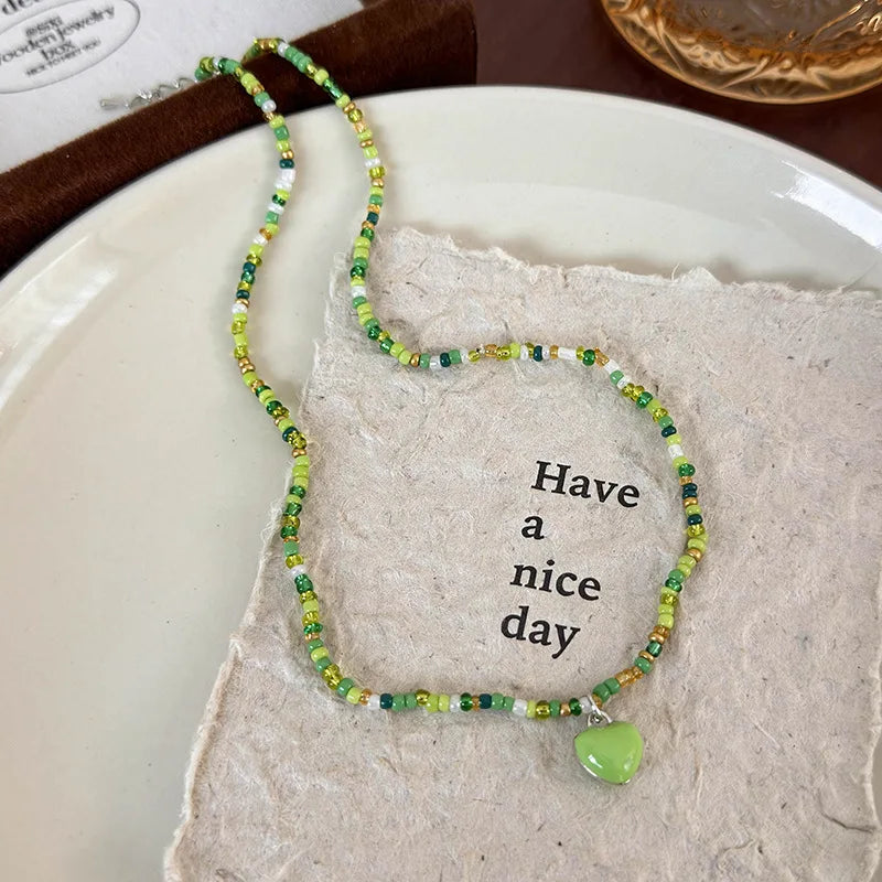 Lunivop Summer Green Necklace Handmade Beaded Clavicle Chain Choker Light Luxury Design Necklace 2022 Accessories