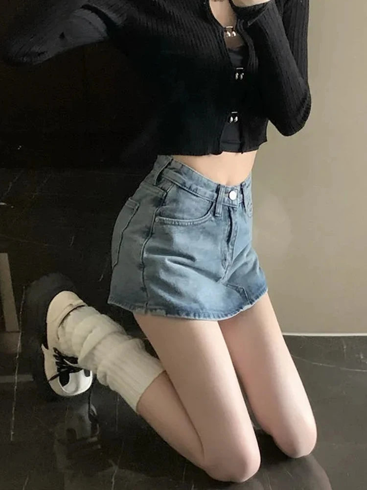 Lunivop Summer High-Waisted Vintage Women Denim Short Skirt Small New Slim Sexy Korea Fashion Girl Cute Street A-line Mini Jeans Pants