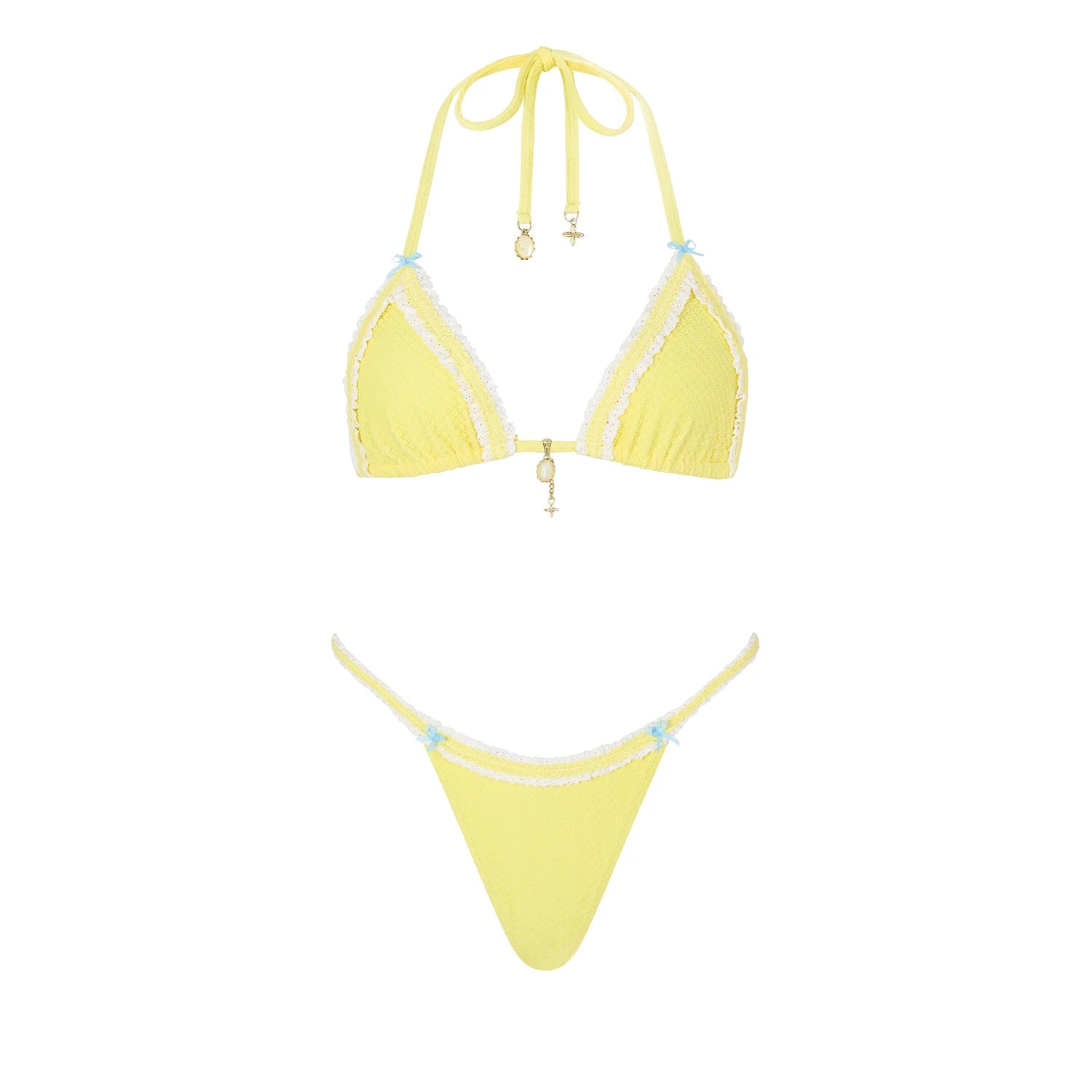 Lunivop   3Pcs Yellow Lace Bikini Sexy Women Swimsuit Push Up Swimwear Bandeau Biquini Female Crochet Skirt Floral Bathing Suit Beachwear