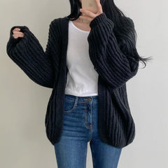 Lunivop Open Front Cardigan for Women Cozy Knit Oversized Open-up Sweater Grey Autumn Winter Teen-girl Casual Daily Outfit