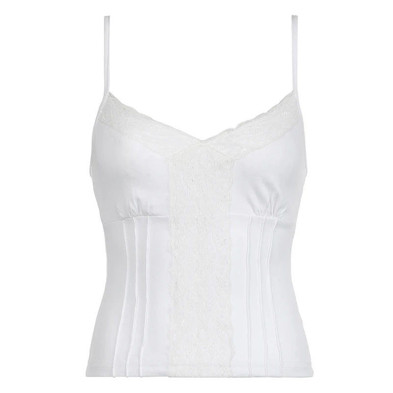 Lunivop  Solid Lace Stitching Crop Top Women Casual Summer Skinny Basic Tees Y2k Harajuku Casual Camisole Ladies Fashion Clothing