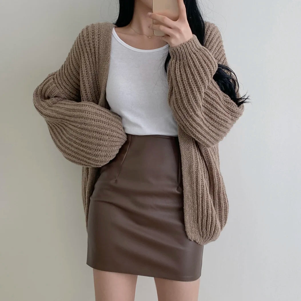 Lunivop Open Front Cardigan for Women Cozy Knit Oversized Open-up Sweater Grey Autumn Winter Teen-girl Casual Daily Outfit