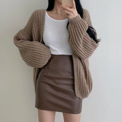 Lunivop Open Front Cardigan for Women Cozy Knit Oversized Open-up Sweater Grey Autumn Winter Teen-girl Casual Daily Outfit