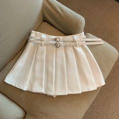 Lunivop Women Pleated Mini Skirt with Dual Heart Belt for Teen-girl High Waist Tennis Skirt Preppy Summer Y2K Outfit