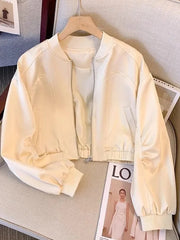 Lunivop Baseball Y2K Satin Jackets Women Slim Long Sleeve Streetwear Vintage Short Coats Vintage Korean Pockets O Neck Fall Winter Tops