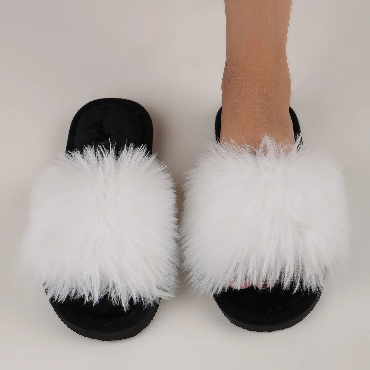 Lunivop New Women Designer Fur Slides Slippers Open Toe Slip on Flat Indoor Plush Slippers Home Bedroom Fuzzy Casual Outdoor Comfy Flats