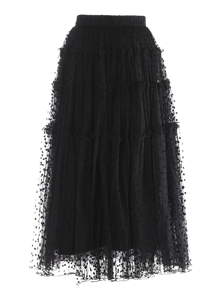 Lunivop Fashion Solid Color Folds Skirt Women's High Waisted Mesh Splicing Large Swing Skirts 2025 Summer New Tide