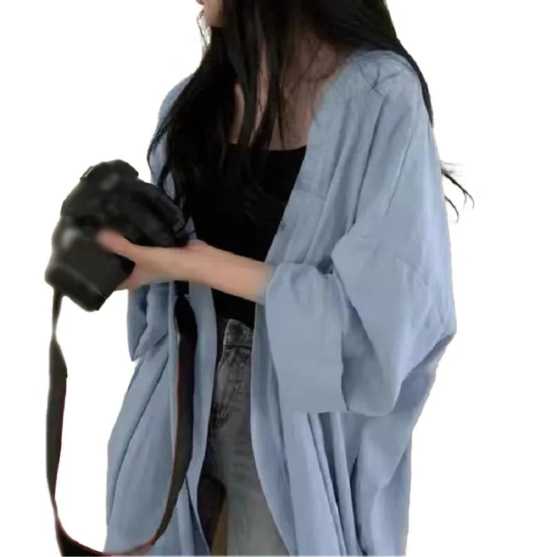 Lunivop Summer Korean Version Loose Fit Women's Long Cardigan Summer Solid Color Breathable Thin Windbreaker Sunscreen Clothing