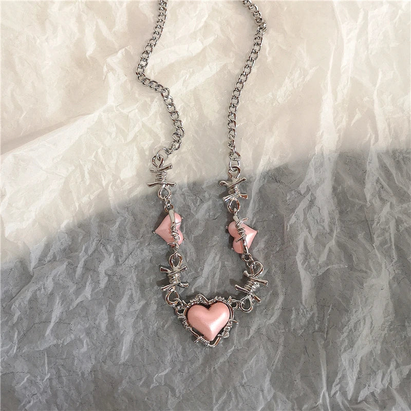 Lunivop Kpop Goth Vintage Pink Bowknot Heart Star Cross Pendant Choker Necklace For Egirl Aesthetic Grunge Jewelry Y2K EMO Accessories