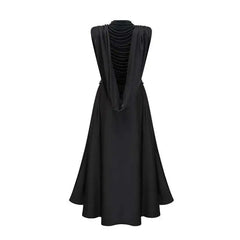 Lunivop Sleeveless Nail Beads Dress Women High Waist Irregular O-neck Solid Banquet Party Dresses Female 2025 Spring New