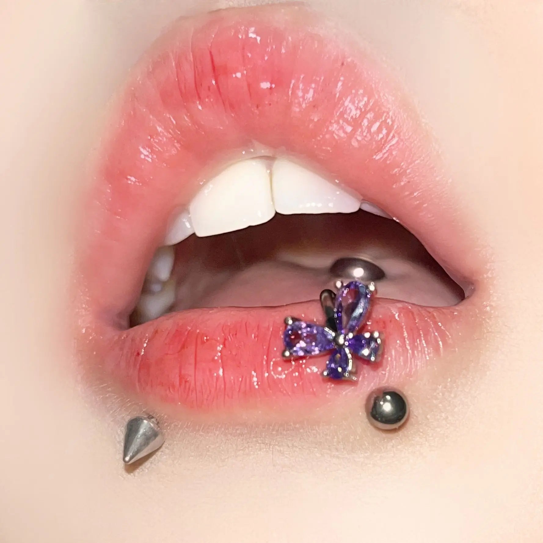 Lunivop 1pc Crystal Butterfly Labret Piercing Lip Ring C Shape Stainless Steel Ins Sweet Cool Y2K Girl Piercing Cartilage Body Jewelry